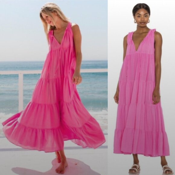 9Seed Dress Lighthouse Beach Maxi Sleeveless in Peony Pink - Picture 1 of 9